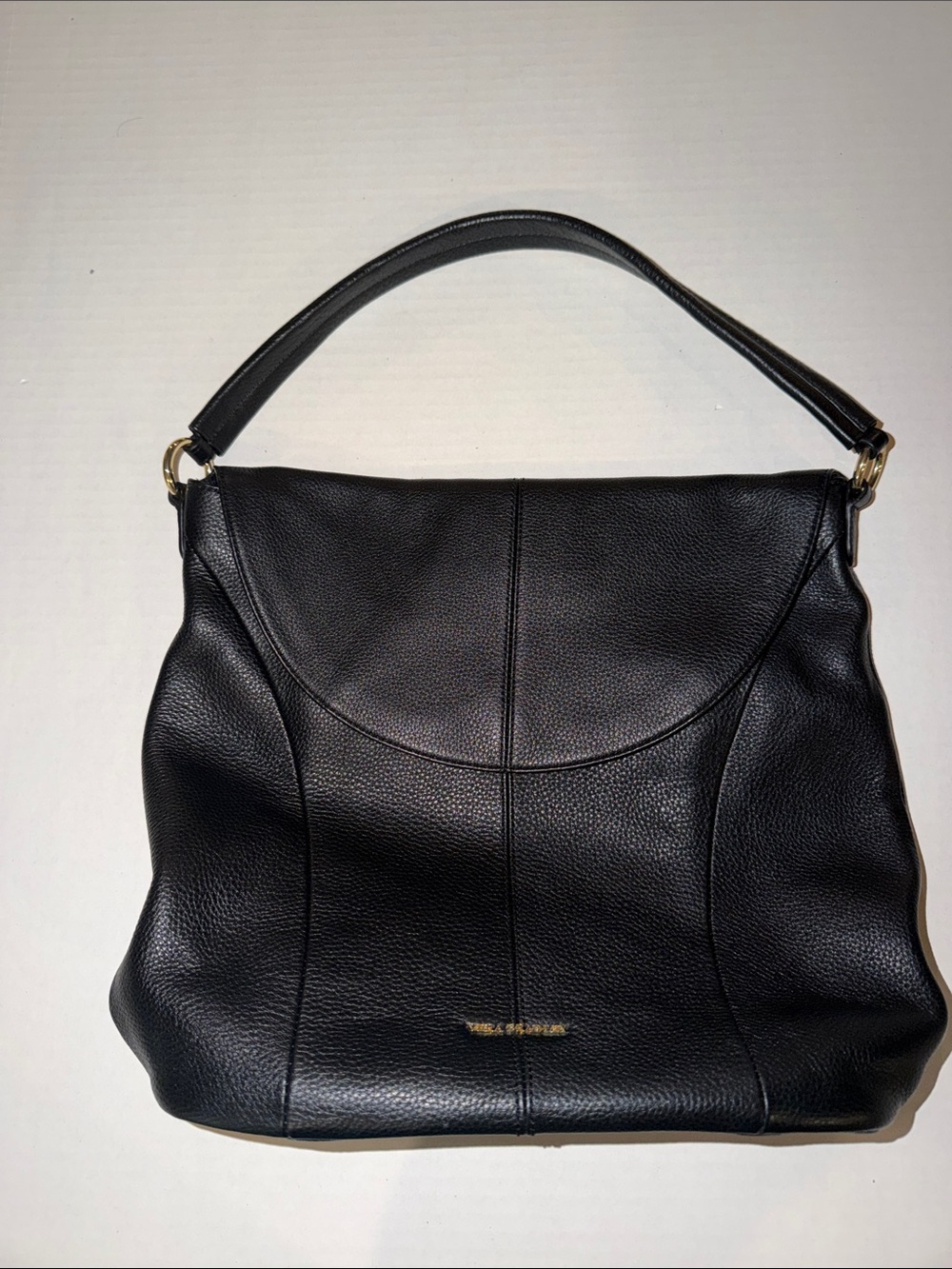 Vera Bradley Black Pebbled Leather Shoulder Bag with Gold Hardware